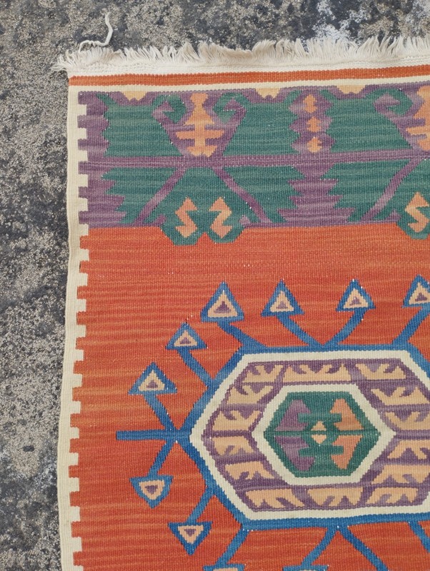 Vintage Traditional Oriental Turkish Multicolor Wool Kilim Rug Carpet 94x64 cm gallery