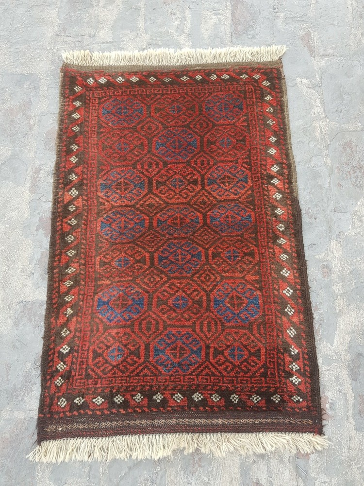 3'4"×2'1" ft Vintage Afghan Baloch Rug Nomadic Oriental Tribal mini Rug Doormat