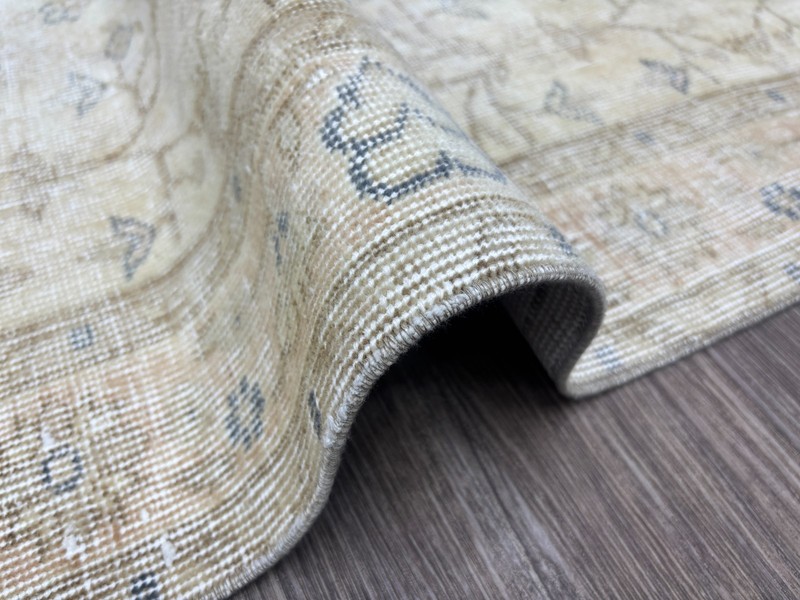 4x7 Hand-Knotted Wool Cream Pink Blue Neutral Living Room Vintage Turkish Rug gallery