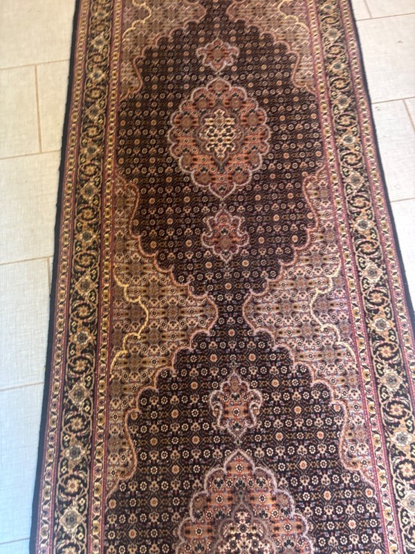 HANDMADE RUG. CARPET .RUNNER. WOOL AND SILK. TAB.RIZ 13X3 gallery