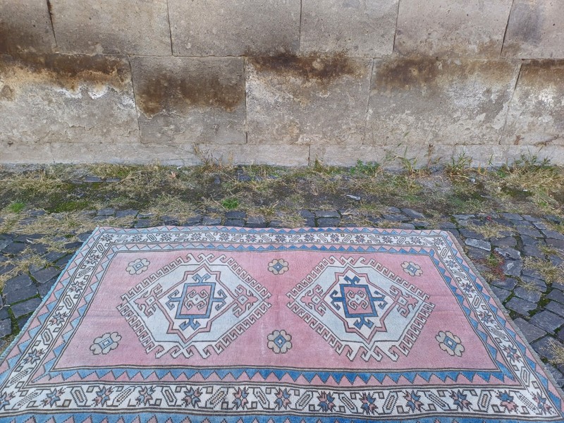 Vintage pink blue Area Rug 4.04 x 6.23 ft , 4x6 Handmade Wool Rug 123 x 190 cm gallery