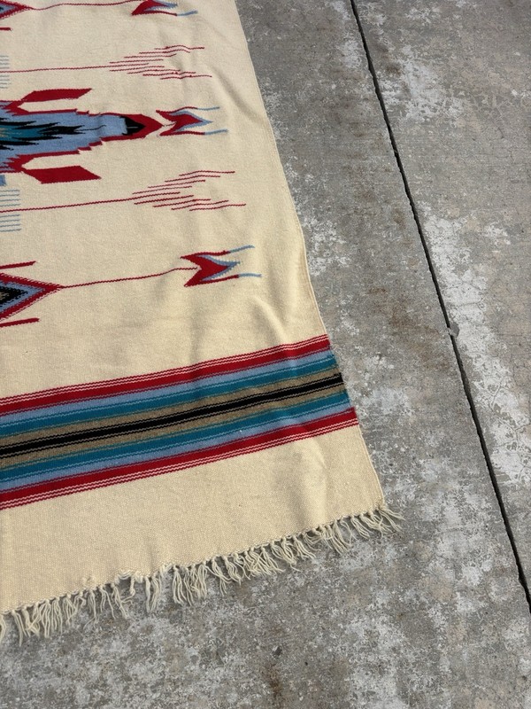 Vintage Chimayo Wool 42x63” Inches Weaving Beautiful Hand Woven Blanket Rug gallery