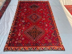 4’10 x 7’4 ft Vintage Afghan Tribal Handknotted Wool Geometric Red Area Rug