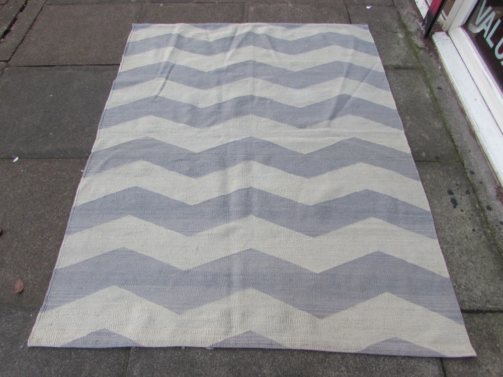 Kilim Vintage Traditional Hand Made Oriental Grey White Wool Kilim 170x132cm