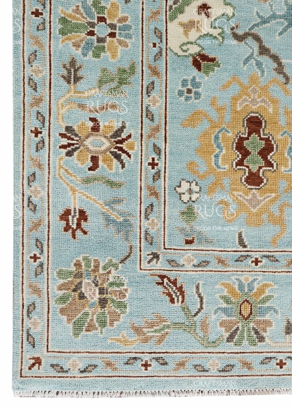 Handknotted Light Blue-Multi Floral Geometric Rug 8x10 ft gallery
