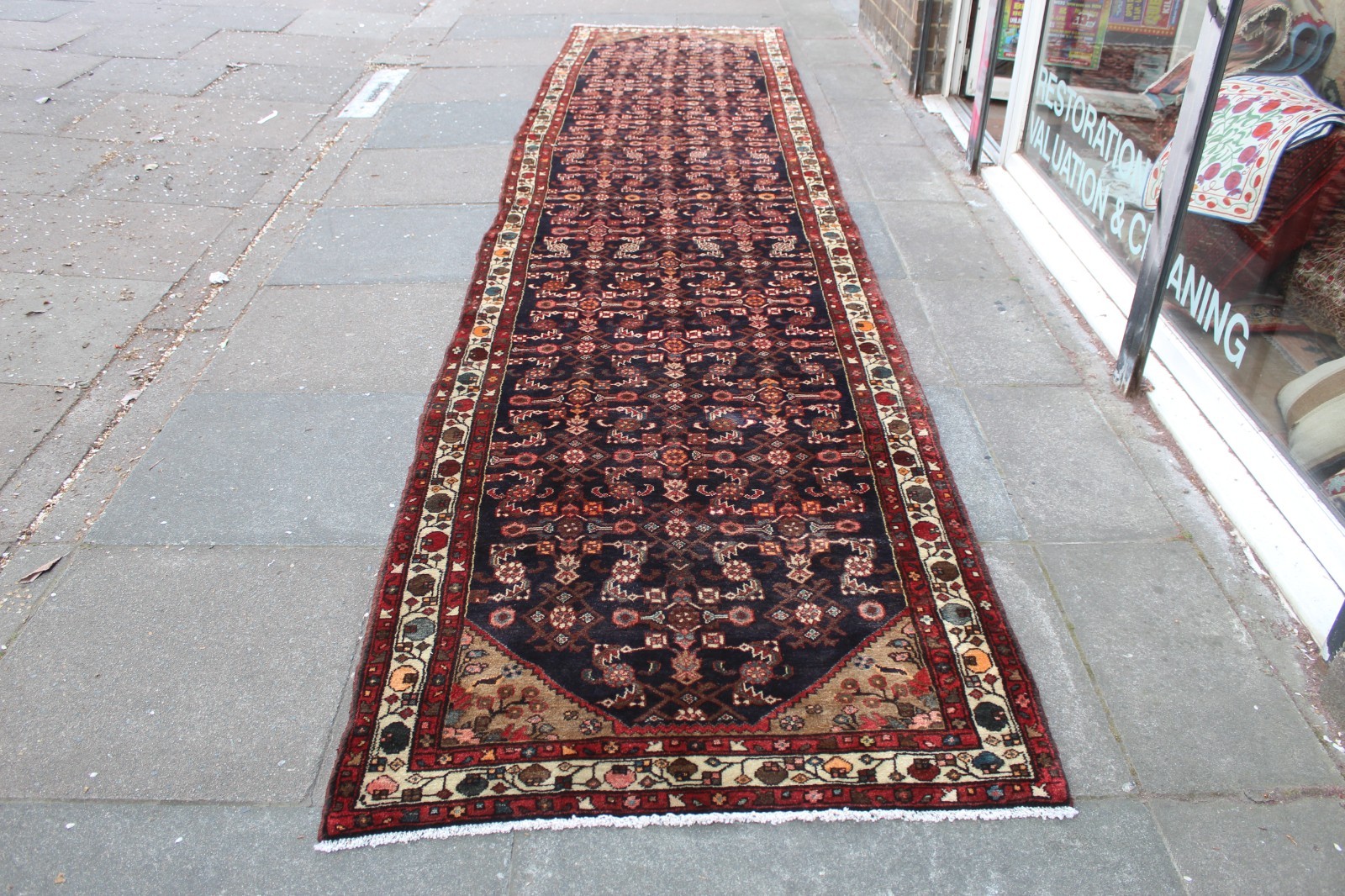 Vintage Hand Made Traditional Oriental Wool Blue Red Long Runner 498x110cm gallery