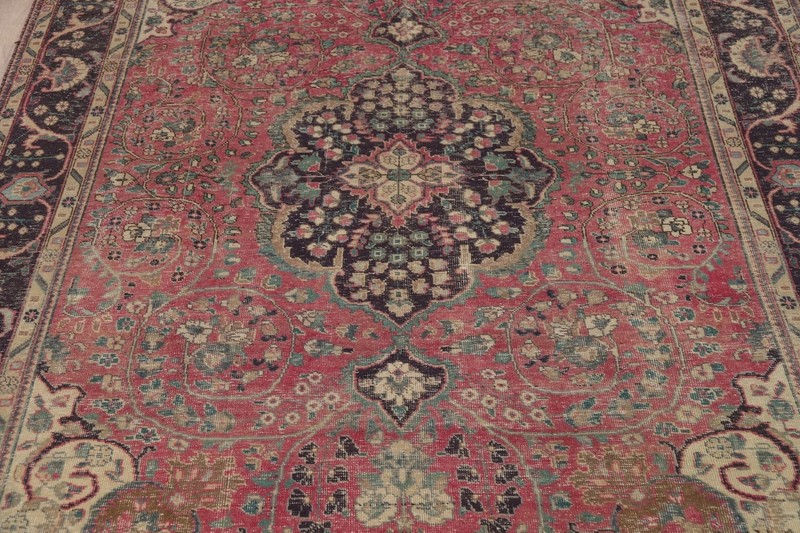 Floral Pink Distressed Traditional Vintage Area Rug Wool Handmade Rug 8x11 ft gallery