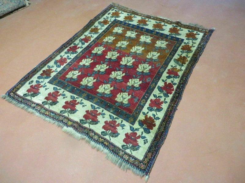 4' X 5' Semi Antique Handmade Fine Turkish Flowers Bouquet Wool Rug Nice gallery