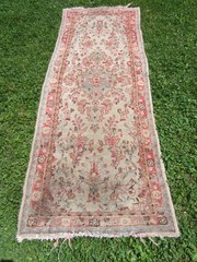 Antique Oriental Hand Woven Wool Rug~Pink/Sky Blue/Red/Beige/Cream~2.5’x6.5′