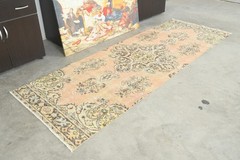 3×9 Turkish Runner Rug Hand-Knotted Vintage Neutral Wool Rug Oushak Carpet,132