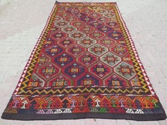 Large Vintage Multicolor Cecim Kelim, Handwoven Boho Turkish Carpet Rug 64″x130″