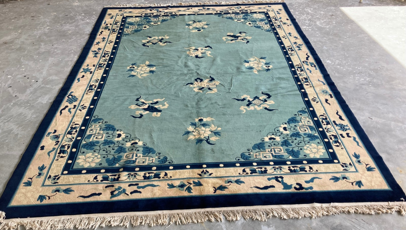 Vintage Hand-Knotted Chinese Peking Floral Medallion Wool Area Rug 310x217 cm gallery