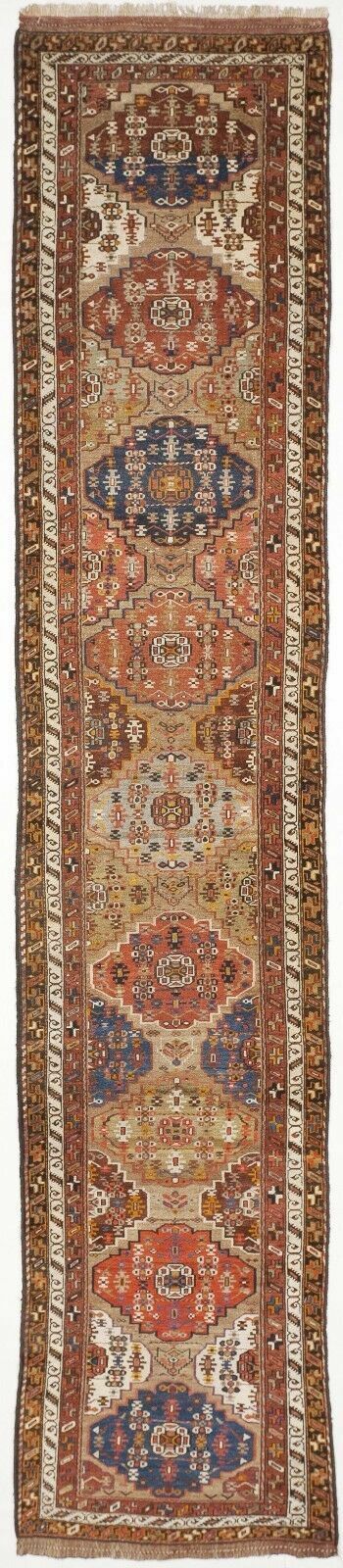 Genuine Hand knotted authentic antique runner rug. 3'4"x 15'10" gallery