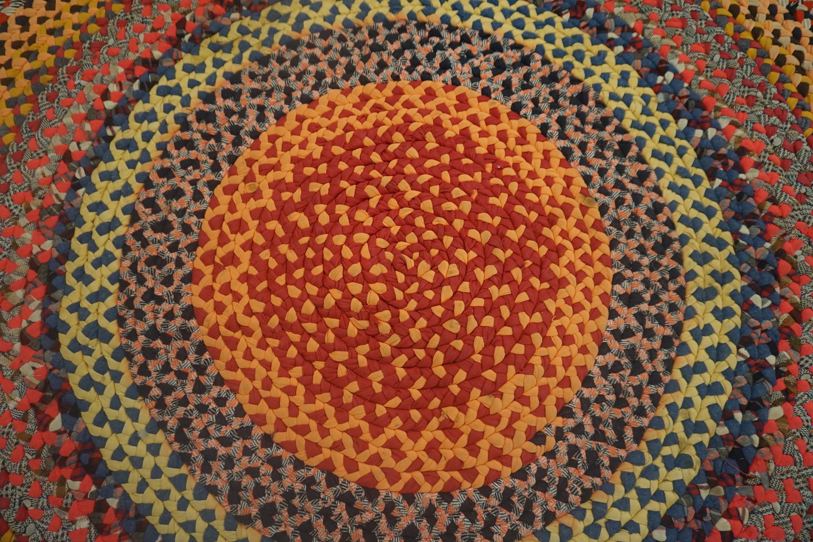 6X6 Vintage American Braided Multicolor Wool & Cotton Area Rug 1935 gallery