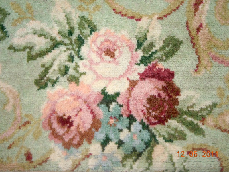 OMG RARE BIGELOW FLAPPER ERA RUG~FRENCH CHIC ROSE BOUQUETS, RIBBONS & SCROLLS!!! gallery