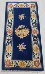 Vintage Handmade Chinese Dragon Floral Art Deco Wool Runner Rug 135×69 cm