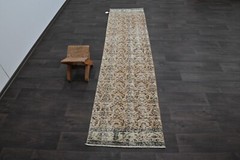 Vintage Turkish Runner Rug 2x9ft Wool Anatolian Handmade Hallway Oushak ORANGE