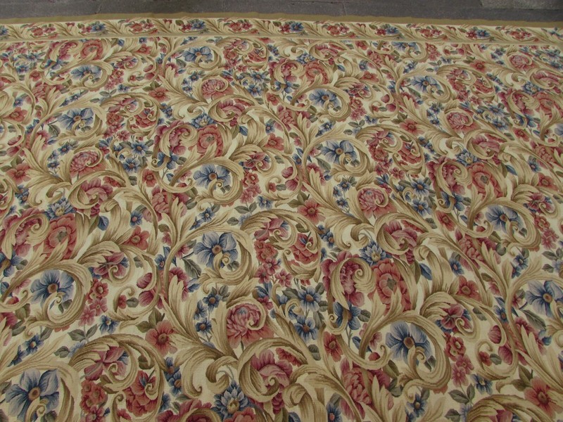 Vintage Hand Made French Design Wool Beige Red Blue Original Aubusson 440X313cm gallery