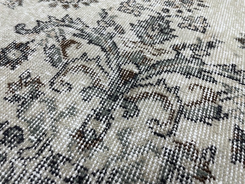 4x7 Beige Green Brown Vintage Turkish Rug, Hand-Knotted Wool Living Room Rug gallery