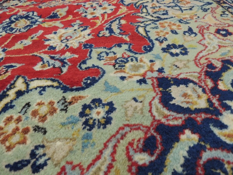 12x15 Semi-Antique Kashaan Oriental Area Rug Red Blue Navy Green wool knotted gallery