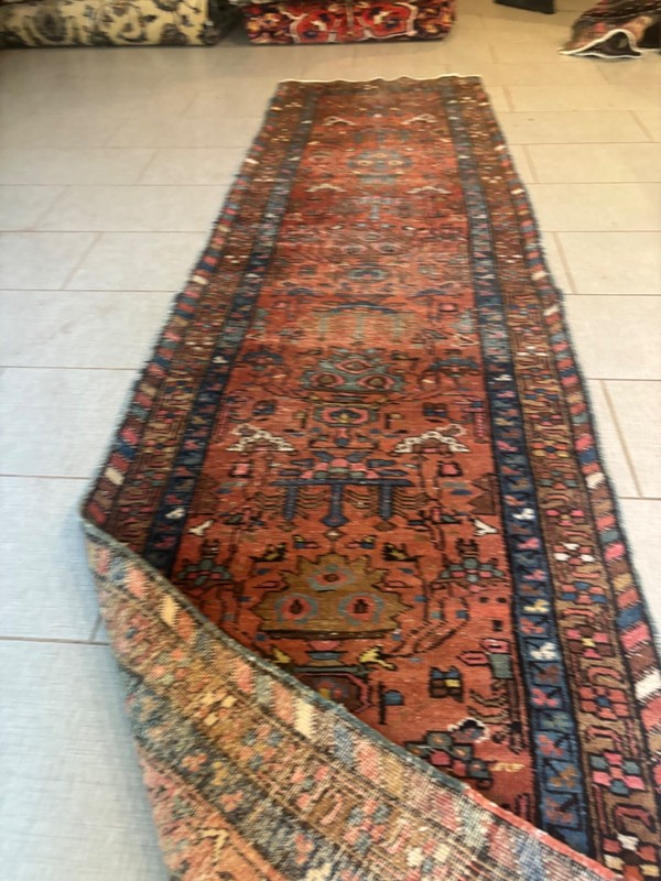 ANTIQUE. HAND MADE . . . RUNNER. BEAITIFUL COLOR. th19. 11x3 gallery