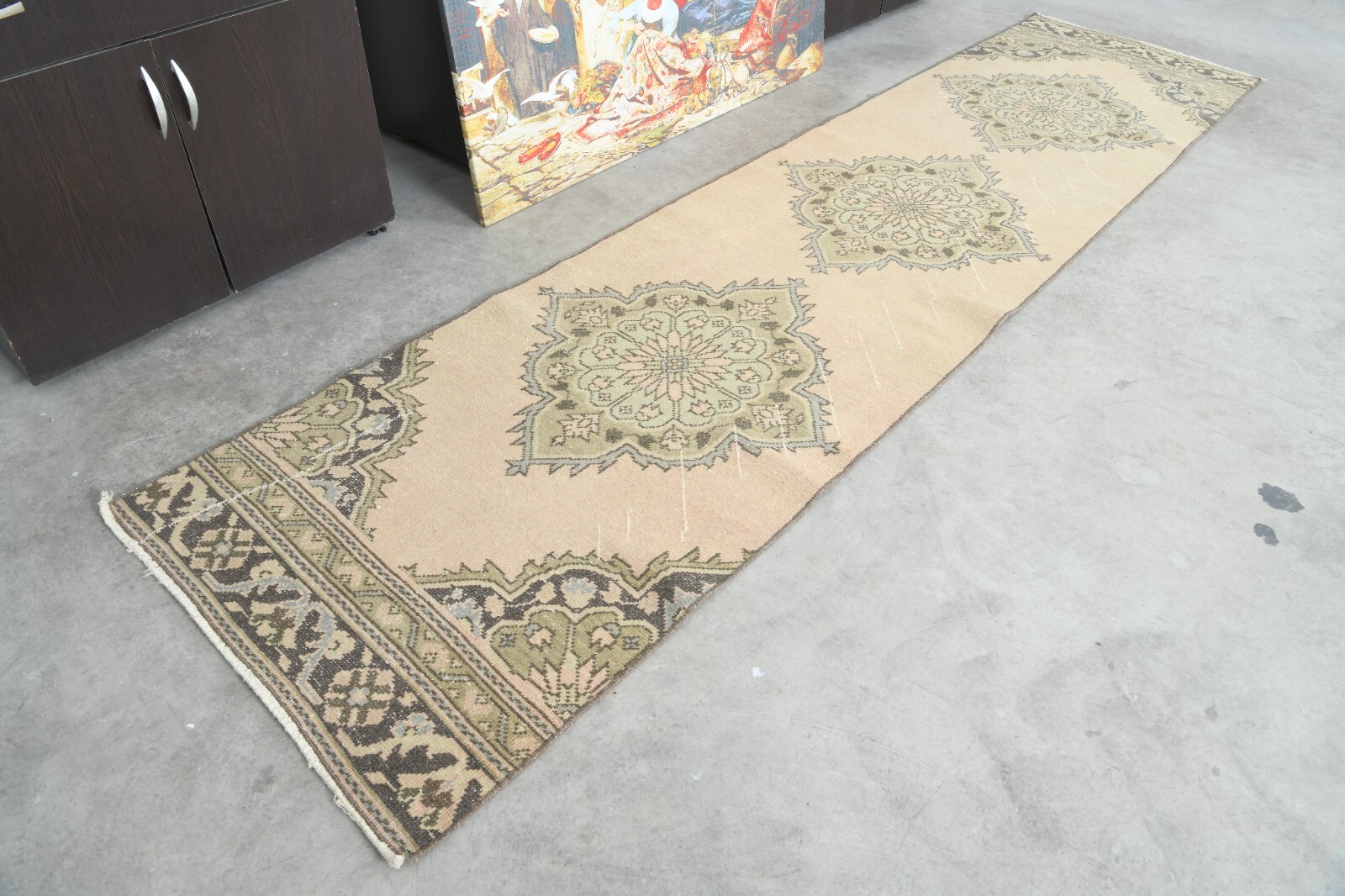 3x10 turkish runner rug, hand-knotted vintage oushak rug runner, boho decor,117 gallery
