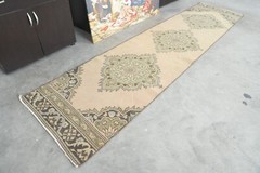 3×10 turkish runner rug, hand-knotted vintage oushak rug runner, boho decor,117