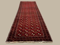 Vintage Turkoman Runner 303×104 cm Tribal Wool Rug, Red, Black