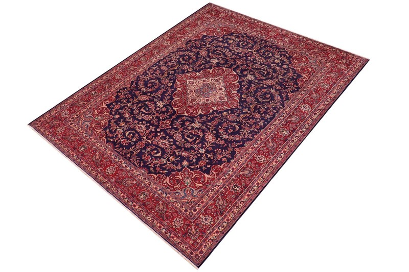 Hand-Knotted Wool Area Rug - Deep Navy Blue & Ruby Red Medallion 9'8" x 12'10" gallery