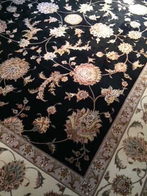 9' x 12' wool/silk tabrizz design floral black base handmade rug carpet gallery