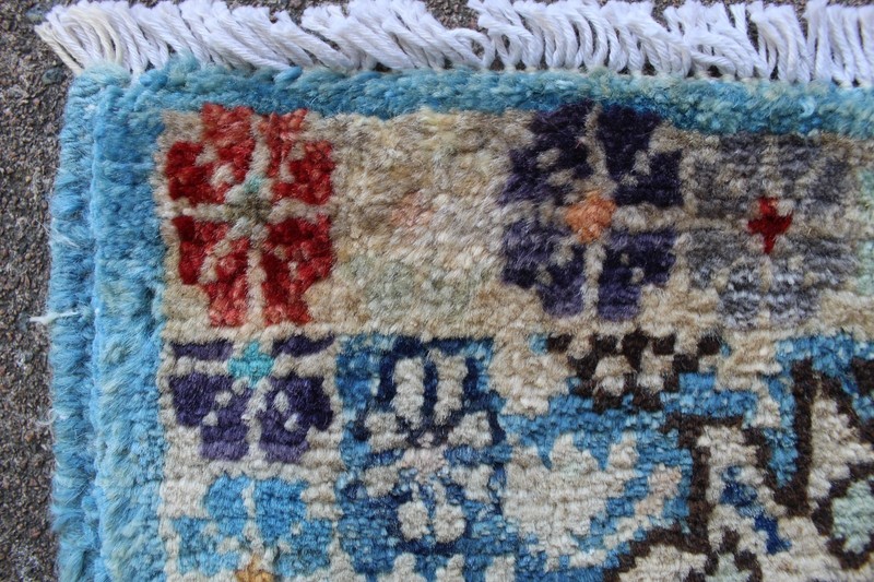 Vintage Hand Made Traditional Rug Oriental Wool Blue Small Rug 63x40cm gallery