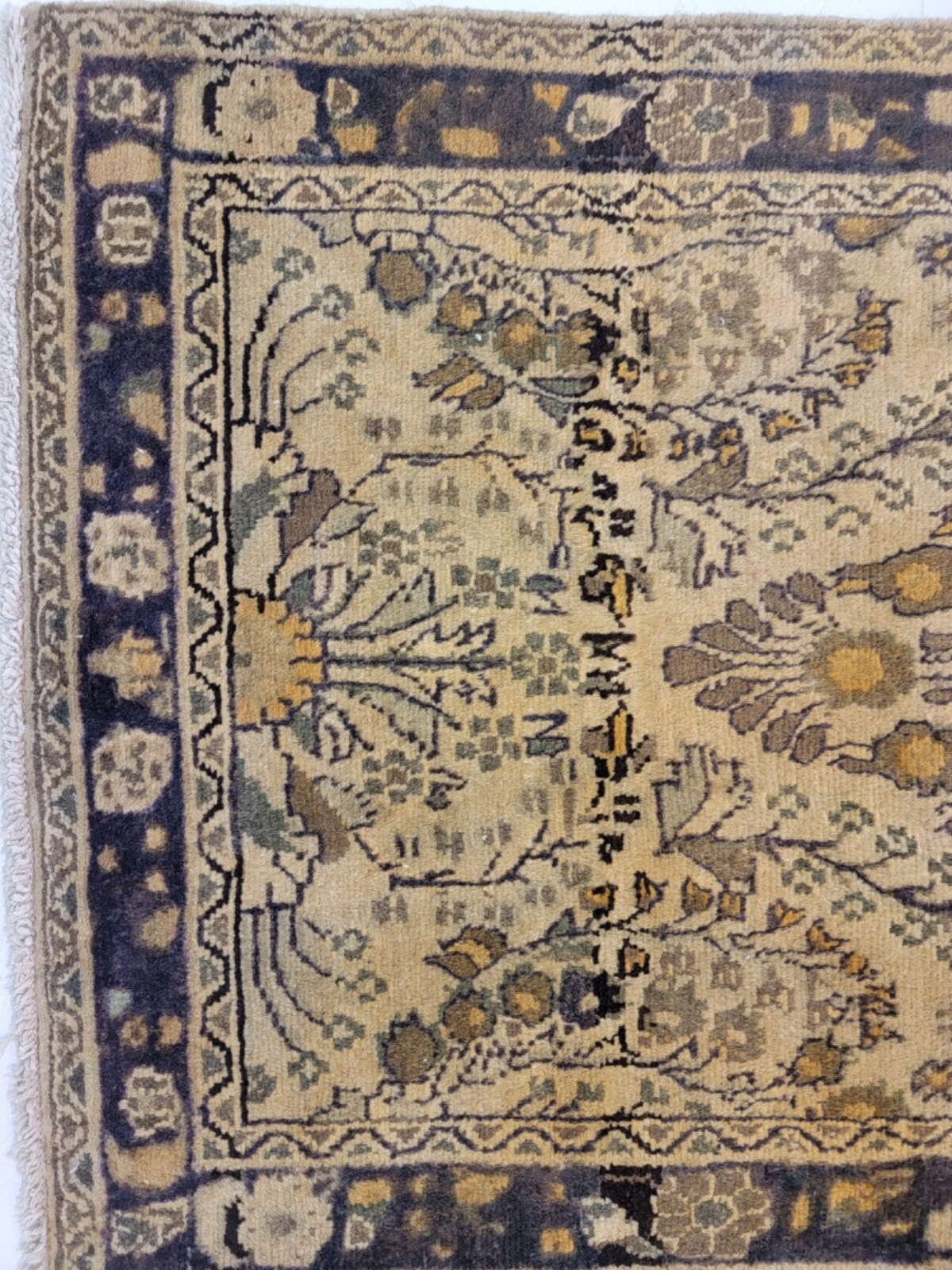 Antique Oriental Hand-Knotted Wool Runner Ivory/Beige/Brown/Blue 2'10" x 17'2" gallery