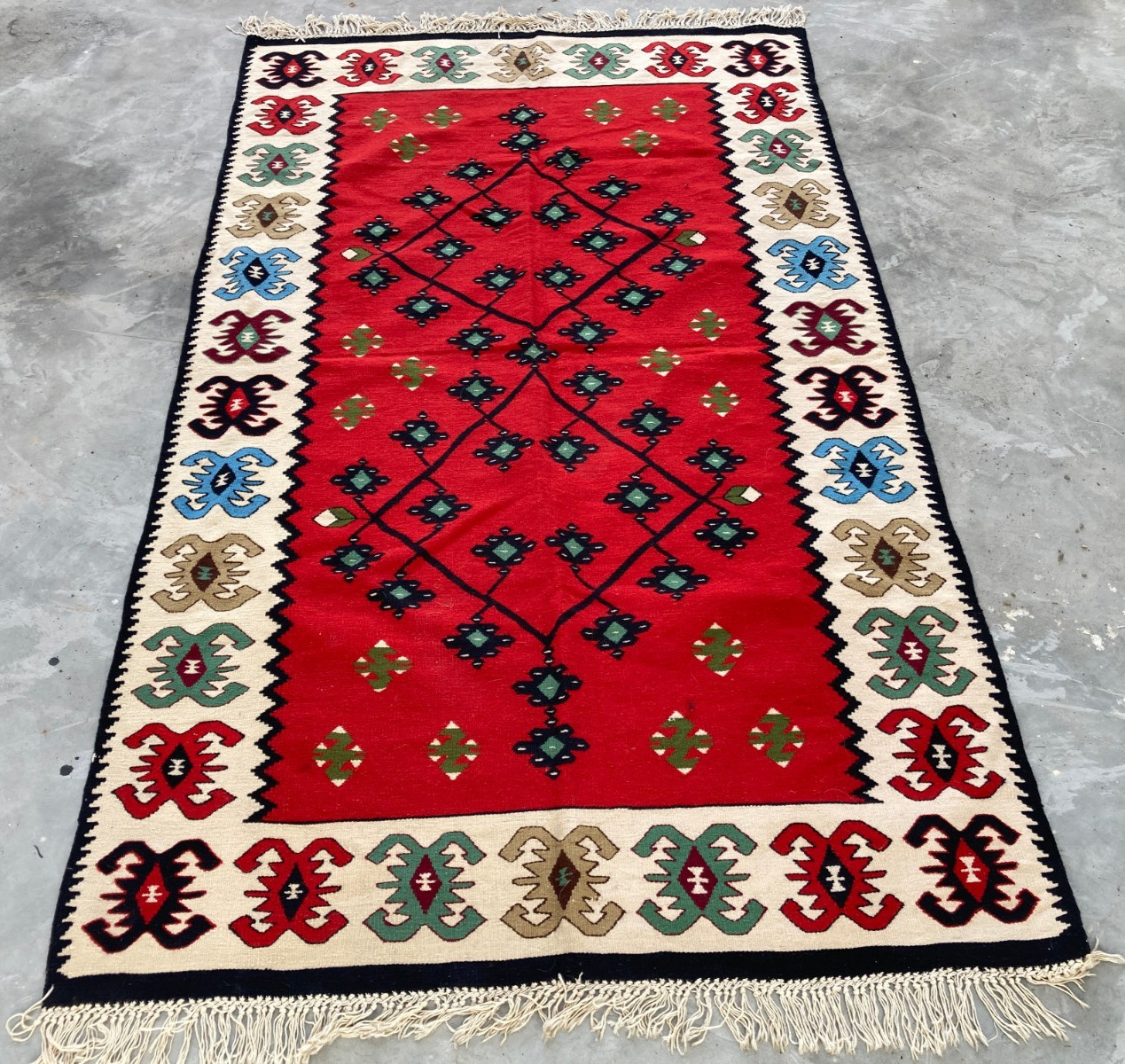 Vintage Traditional Handmade Turkish Pirot Tribal Kilim Floor Rug 195x117 cm gallery