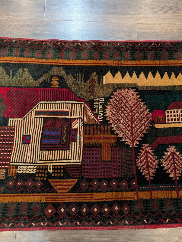 Afghan Rug 3x5 Pictorial Village Scene Tribal Rug Handmade Balouchi Carpet New gallery