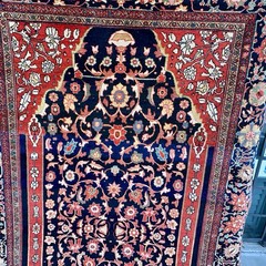 Auth; 19th C Antique Farahaan Rug. RARE Christian Crosses Blue 4×7