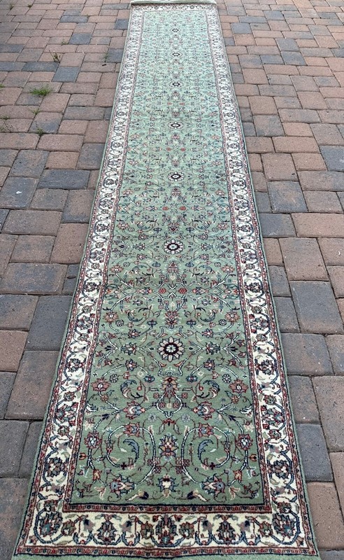 Top Quality Vintage Mint Green Oriental Handmade Runner, Floral Design, 3'x13' gallery
