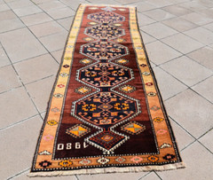 Turkish Rug 36” x 115” Vintage Hand-knotted Kurdish Rug Hallway Wool Rug