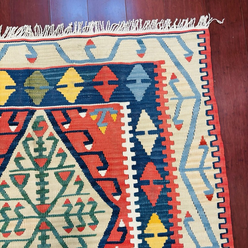 4 ft x 6 ft Vintage Turkish Kilim Handmade Area Rug Wool Boho 48”x74” gallery