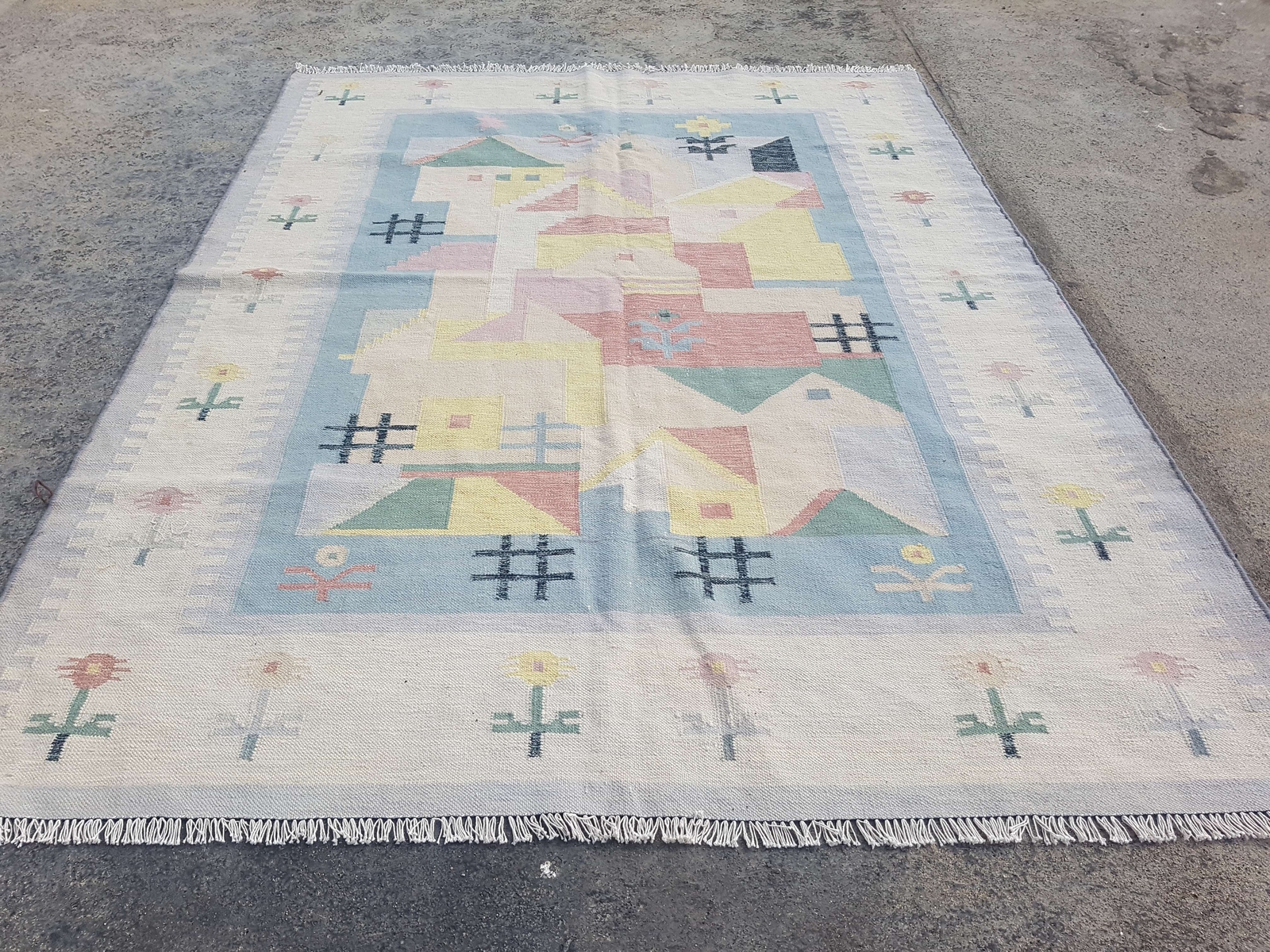 Vintage Handmade Traditional Geometric Grey Kilim Floor Rug Carpet 223x170cm gallery