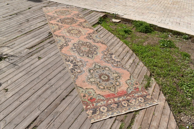 Turkish Rug 3x13 ft Oushak Rug Runner Vintage Wool Hallway Stairs Rug 98x405cm gallery