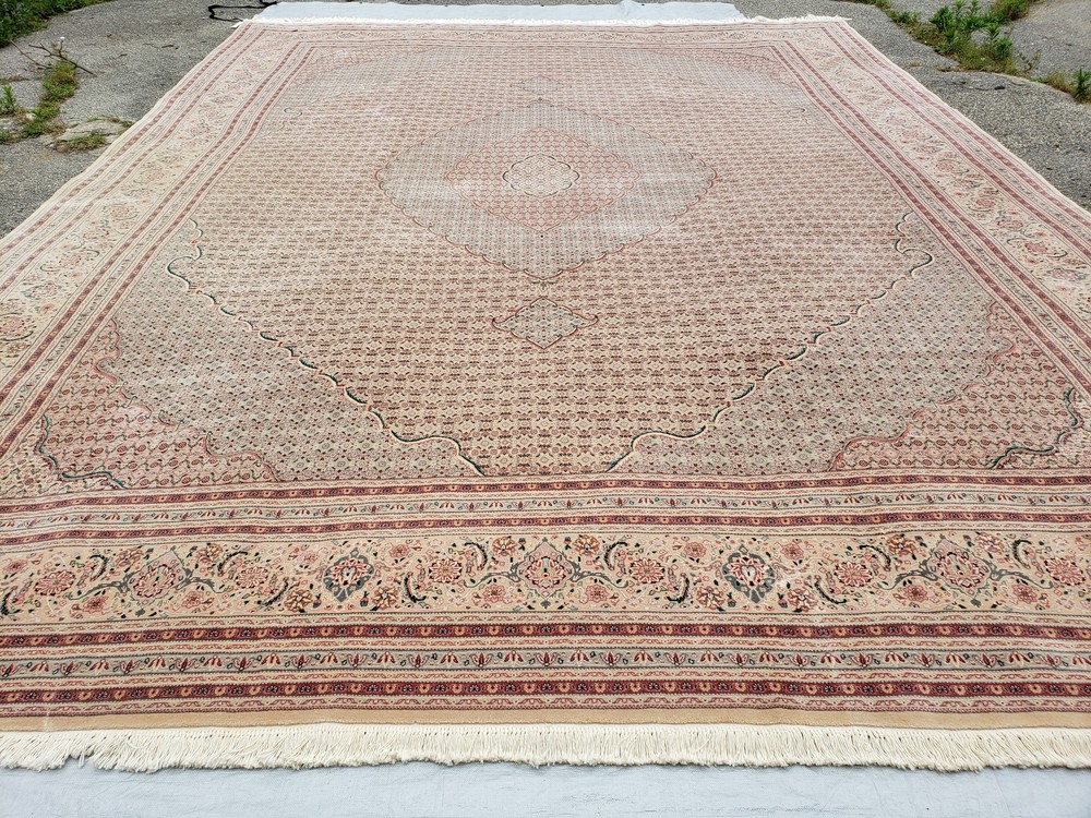 Stunning Oversized Oriental Rug 12x15 Wool & Silk Palace Carpet Mahi Peach Beige