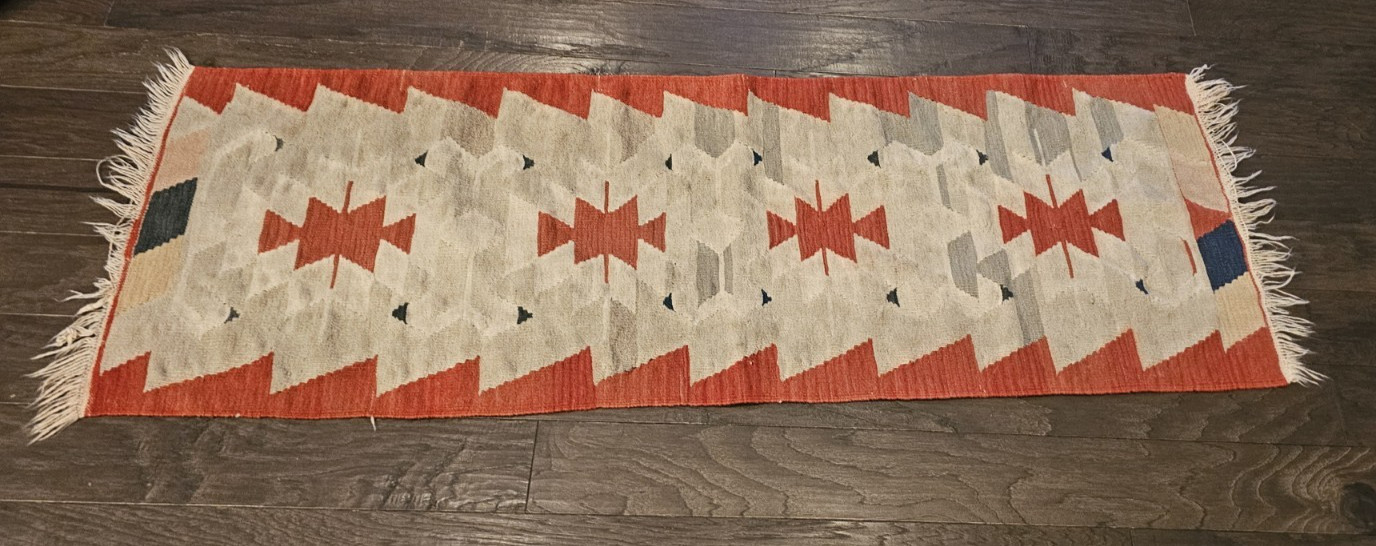Vintage Turkish Kilim Style Navajo Rug Runner Red 63" X 45" Antique gallery