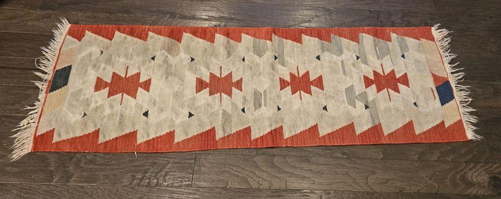 Vintage Turkish Kilim Style Navajo Rug Runner Red 63" X 45" Antique