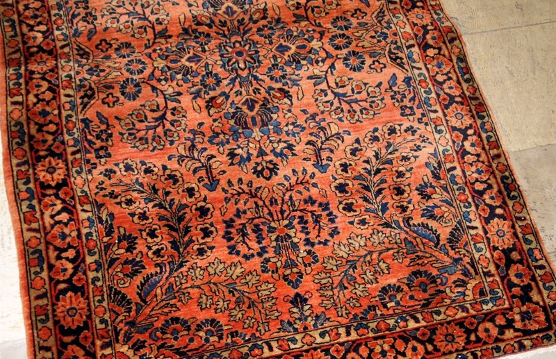 Handmade Oriental Rug 97x161cm Red Floral Wool 1920s Vintage gallery