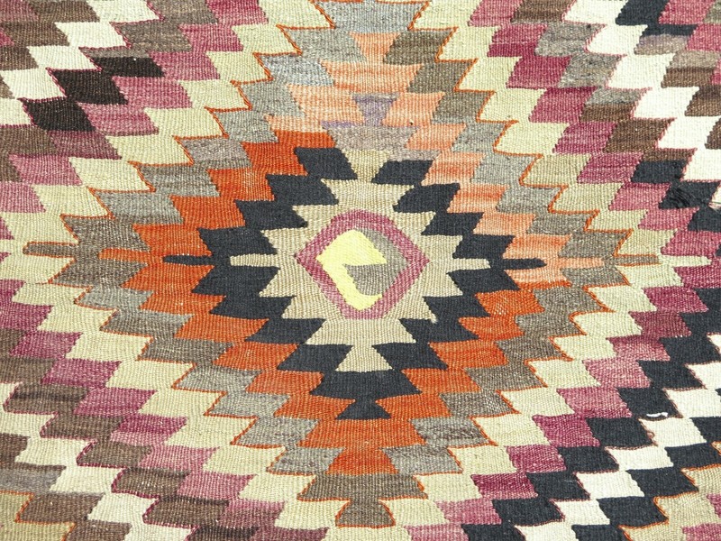 Vintage Turkish Kilim Handmade Wool Rug, Large Floor Carpet, Boho Kelim 75"X103" gallery