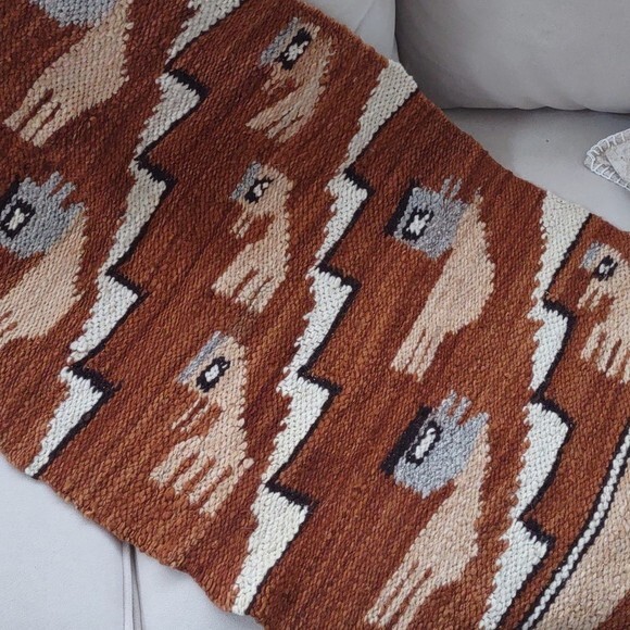 Vintage Hand Woven Rug/ Wall Hanging In A Bird Motif, 56" x 22" gallery