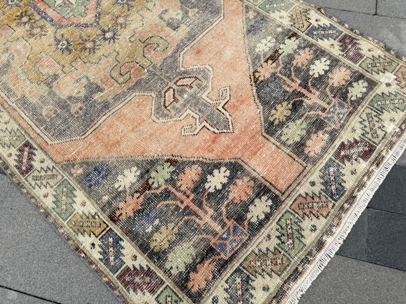 Vintage Oushak Rug 4x8.5 ft Hand-Knotted Turkish Wool Area Rug Boho gallery