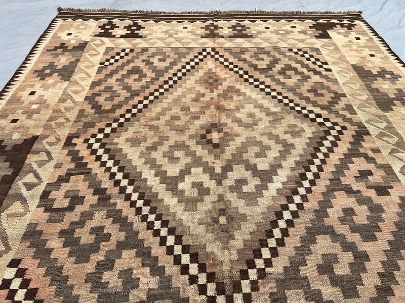 Antique Afghan Maimana Kilim Rug Handwoven Wool Terracotta Faded Palace Size Rug gallery