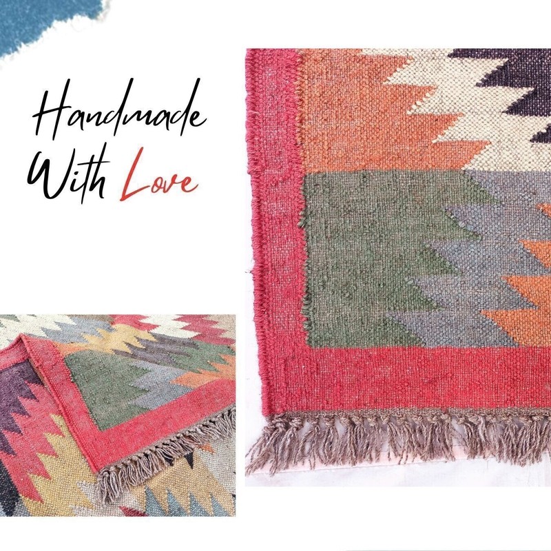 Rectangle Rug Vintage Wool Jute Area Accent Handmade Hallway Kilim Rug Runner gallery