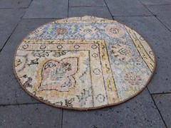 Turkish Rug, Small Round Rug, Oushak Rug, Vintage Rug, Wool Rug, 2.1 x 2.1 ft
